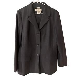 Eddie Bauer Blazer Women Sz 14 Tall Dark Gray Wool Nylon Blend Jacket Career